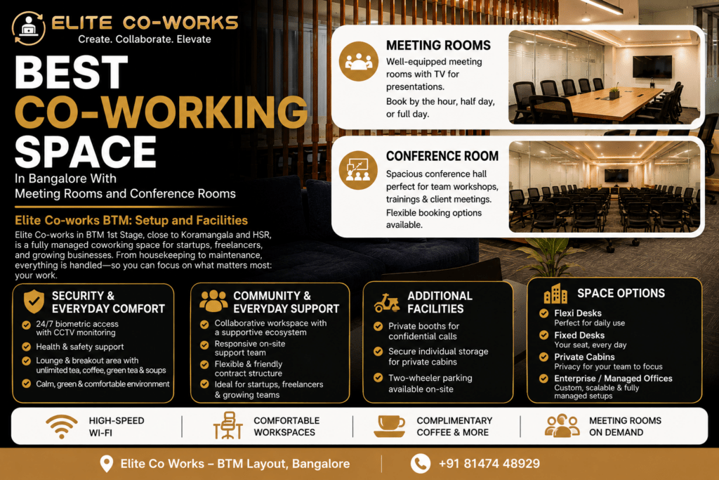 Elite Co-works BTM: Setup and Facilities